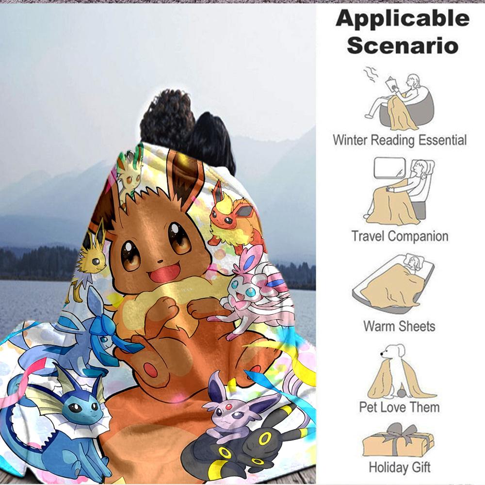 1pc Eevee, Pokémon Blanket Lightweight Flannel Blanket Throw Blanket For Sofa, Bed, Travel, Camping, Livingroom, Office, Couch
