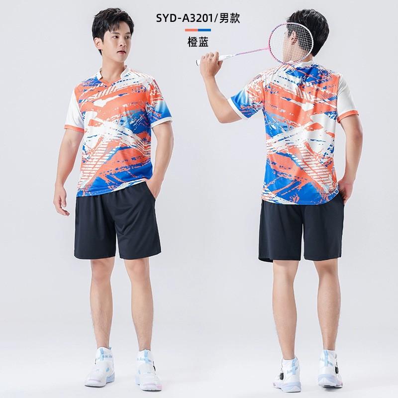 Quick-Dry Breathable Badminton Set Men Women Tennis Ping Pong Running Sportswear Short Sleeve Printed Activewear