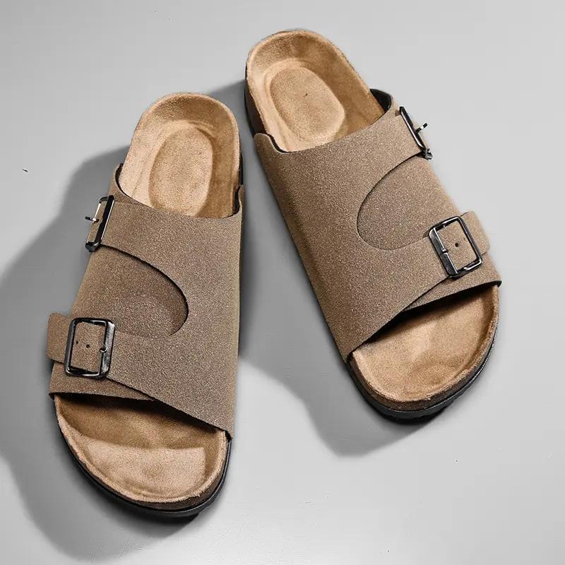 Модные женские и мужские сандалии на плоской подошве большого размера 45, повседневные, с пробковой стелькой, из искусственной кожи, мягкие, удобные, летние, унисекс, сандалии, дизайнерская мужская обувь