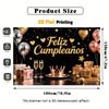 Розово-золотой гобелен «Feliz Cumpleaños» (С Днем Рождения), 2D-печать с диско-шарами, шампанским и короной для фотозоны