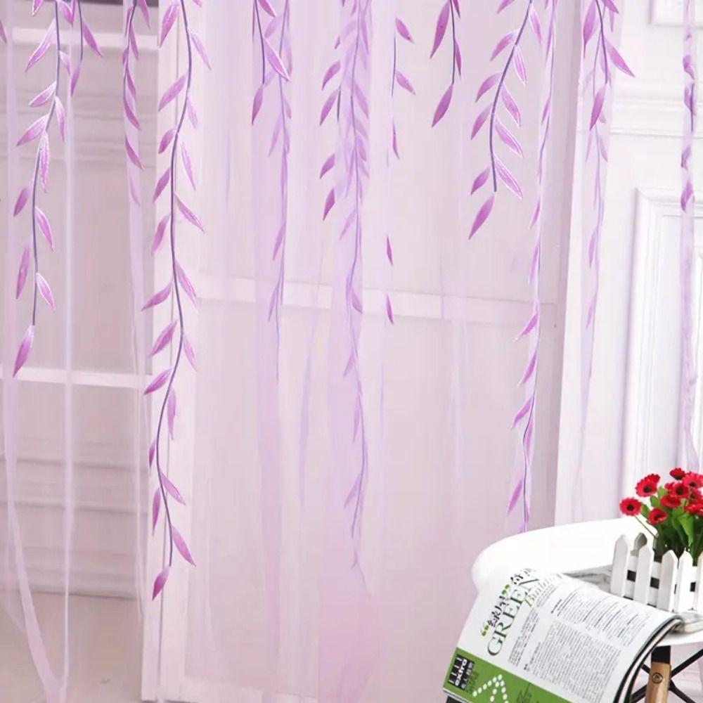 Тюлевая занавеска, оконные драпировки, марлевые прозрачные занавески, оформление окна, занавеска с листом ивы, гостиная