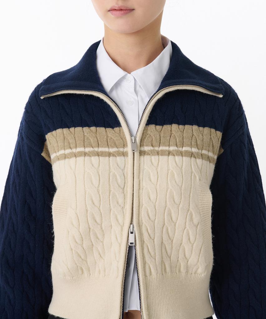 MUSINSA STANDARD WOMAN Women'S Color Block Cable Knit Zip-Up [Navy]