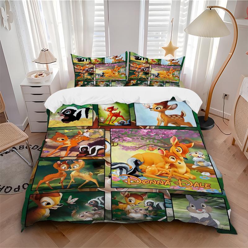 3pcs Bambi & Friends Printed Bedding Set, Soft and Comfortable Quilt Cover for Bedroom, Guest Room (1 Duvet Cover + 2 Pillowcases, Pillow Core No