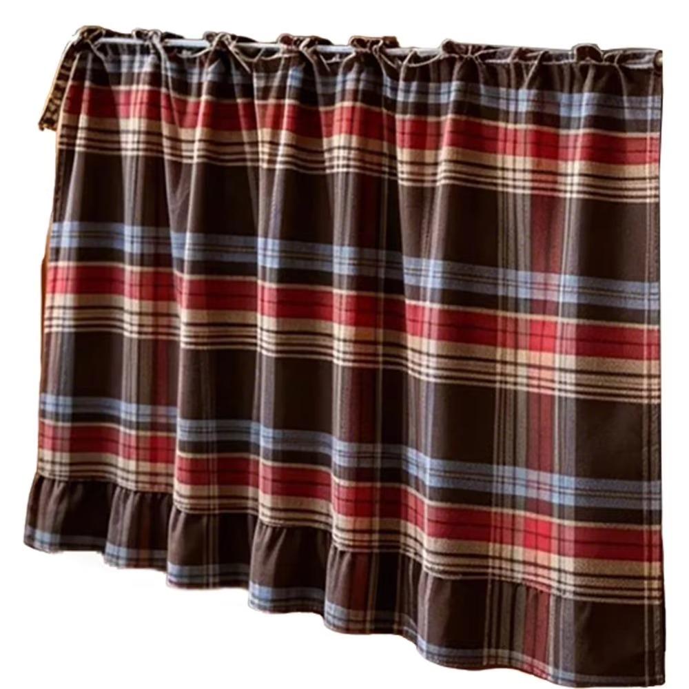 Ruffled Edge Farmhouse Plaid Kitchen Oven Skirt Cotton Privacy Partition Curtain Porch