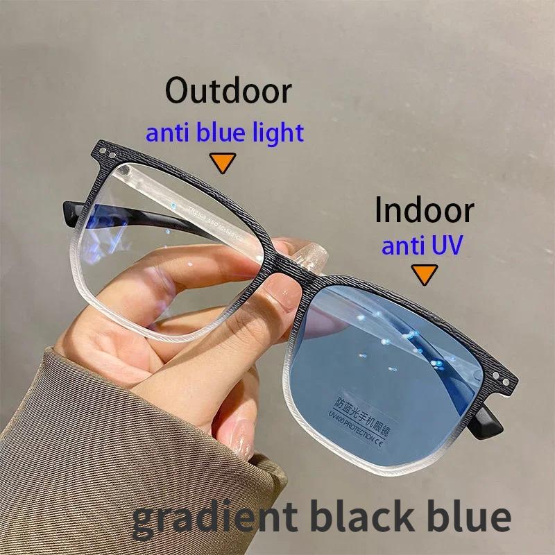 Модные фотохромные очки для близорукости, мужские и женские квадратные очки с анти-синим светом, очки по рецепту, сверхлегкие очки в стиле ретро