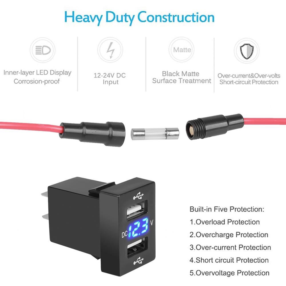 Автомобильное зарядное устройство Kebidumei Dual USB 12 В 3,1 А, светодиодный вольтметр, адаптер питания с цифровым дисплеем напряжения для автомобилей серии Toyota