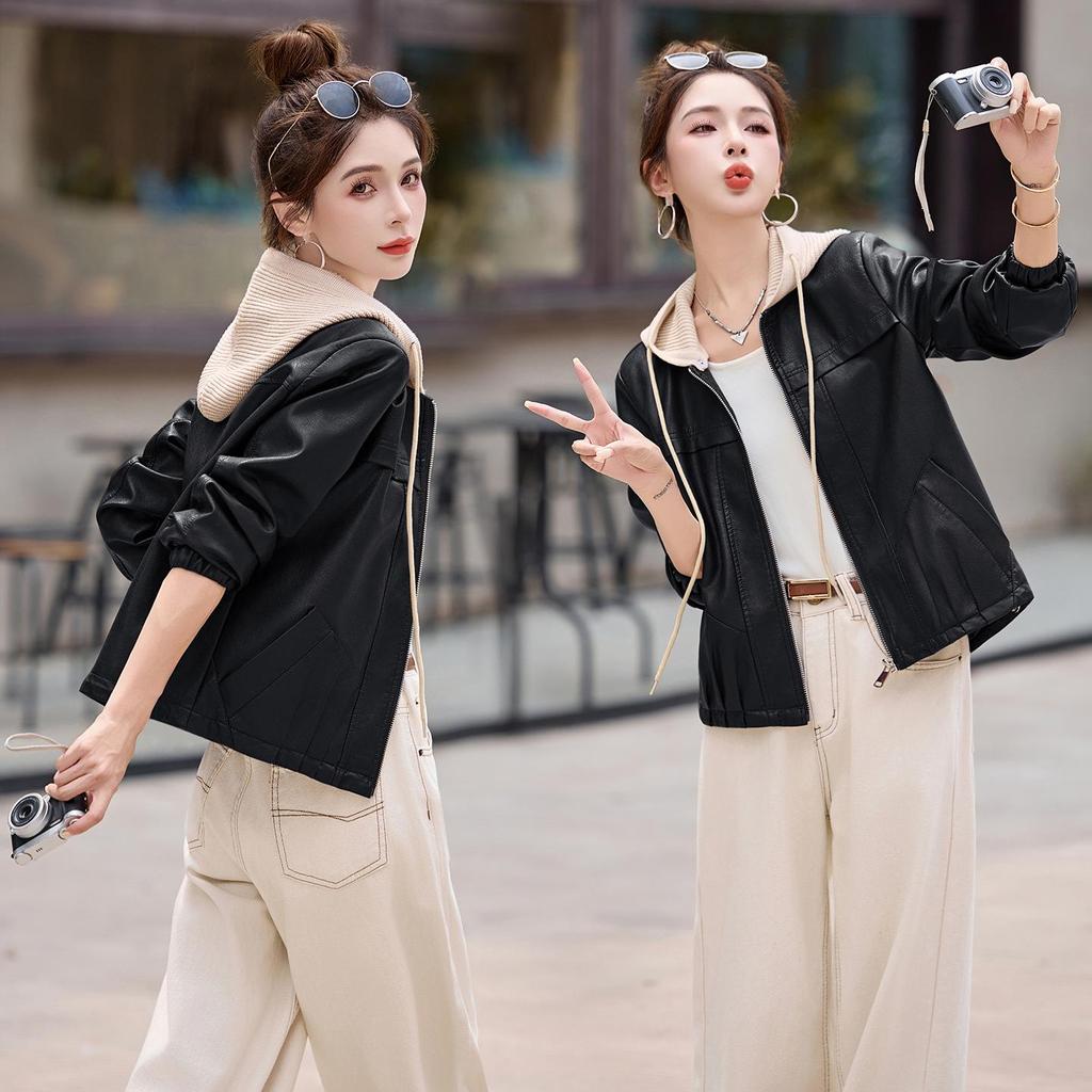 Women's Retro Sheepskin Leather Hooded Short Jacket - Autumn/Winter 2025