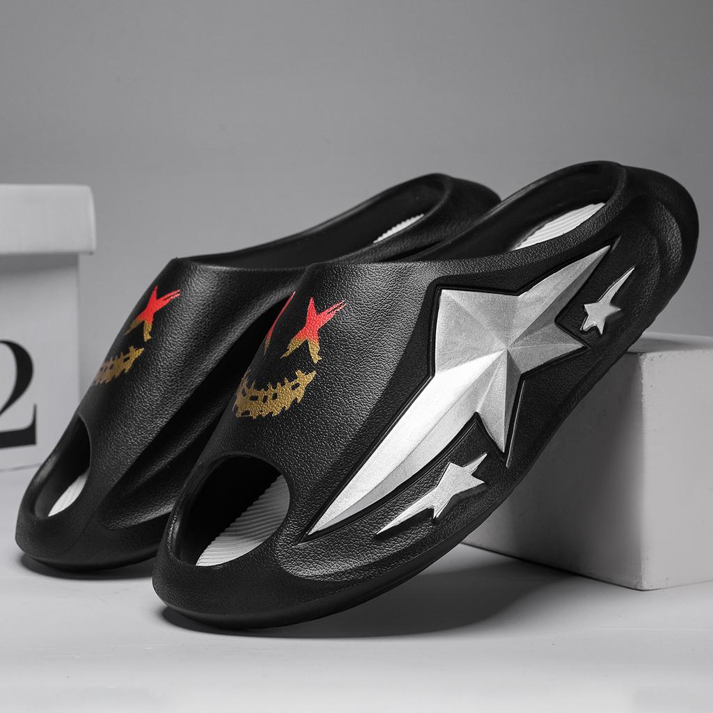 Комбинация шаг на дерьмо чувство одно слово перетаскивание лето Douyin прямая трансляция звездная пара мягкая подошва спорт прилив национальный прилив тапочки мужская обувь