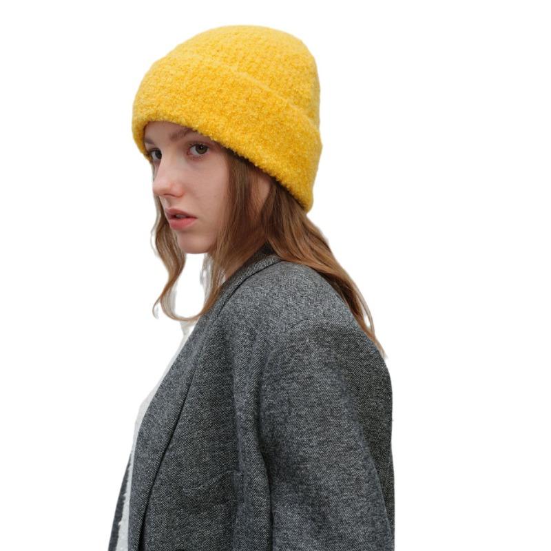 Autumn and Winter New Warm Face Small Simple Solid Color Texture Unisex Wool Circle Yarn Knitted Hat Tide