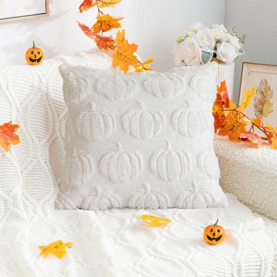 Pumpkin Pattern Pillowcase Solid Color Hide Zipper Soft Wool Velvet Pillow Case Halloween Cushion