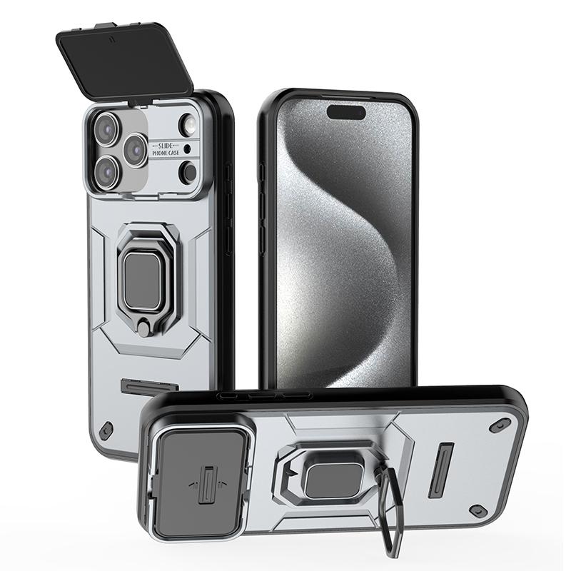 Чехол-бампер для iPhone 18 17 16 15 13 Pro Max 14 Plus с магнитной подставкой и выдвижной защитой камеры, противоударный, усиленный X0040