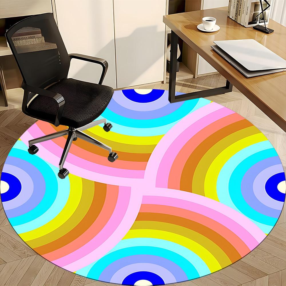 1pc Colorful Circles Chair Carpet for Office, Soft Flannel Throw Mat, Perfect for Office, Holiday Party Decoration Choice yy260320132