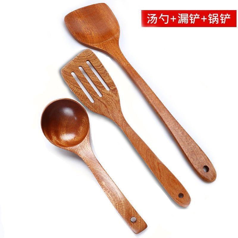 Solid Wood Spatula Ebony Household Heat-resistant Frying Spatula Wooden Soup Ladle Spatula Spoon Set Without Paint and Wax