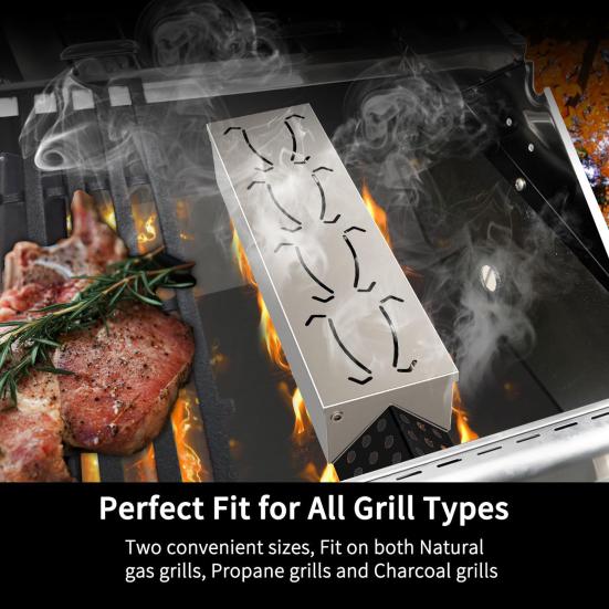 Wood Chip Smoke Box for Gas Grilling Stainless Steel Smoke Box V-Shaped Smoke Box with Hinged Lid for Gas or Charcoal Grills