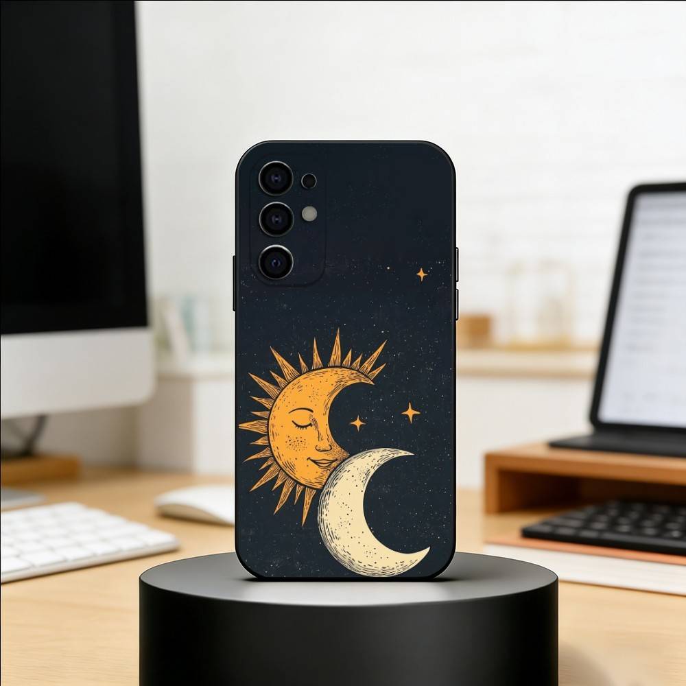 Чехол для телефона «Солнце и Луна» для Samsung S25, S24, S21, S22, S23, S30, Ultra, S20, Plus, Fe, Мягкий силиконовый черный чехол