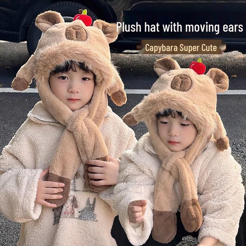 Kids' Capybara Moving Ear Hat & Scarf Set