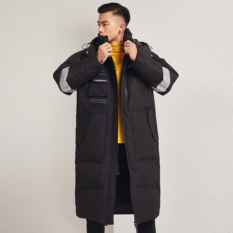 Зимний пуховик для пар, мужская теплая и длинная парка с капюшоном, пальто из белого утиного пуха