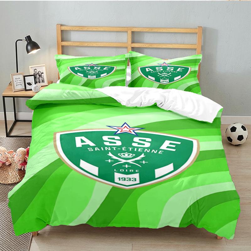 3PCS Green Saint-Etienne Football Bedding set,Ideal for1pc Duvet Cover And 2pcs Pillowcases Perfect for Christmas gift,Ideal for Bedroom, Dormitory