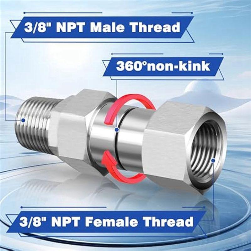 2 шт. 3/8 дюйма NPT Поворотный фитинг для мойки высокого давления, Поворотный адаптер 3/8 дюйма с защитой от перекручивания, Мужской на женский, Поворотный соединитель 360°