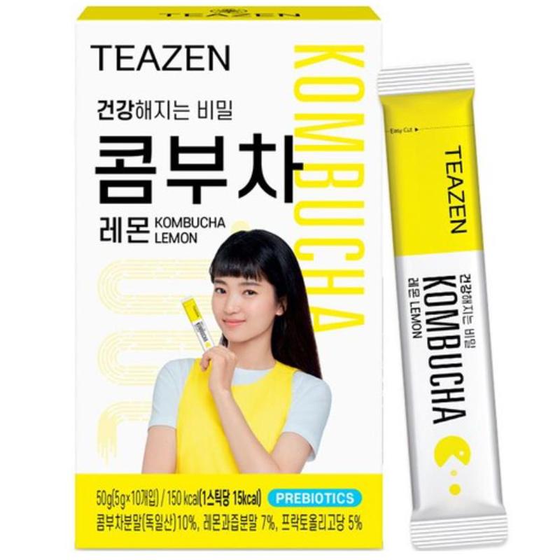 Чай TEAZEN с лимоном и чайным грибом, без сахара, игристый ферментированный порошок, живые пробиотики и пребиотики, 10,30 стиков по 5 г на пакетик