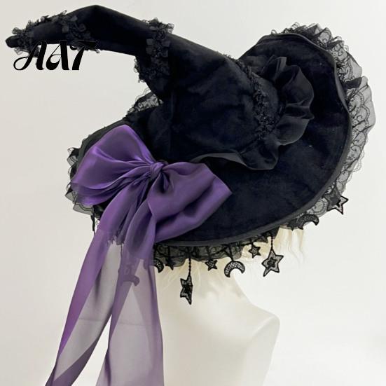 Adjustable Cosplay Hat Gothic Witch for Women, Dark Lolita Style Halloween Costume Accessory, Lightweight Accessories with Lace & Bow, Headwear