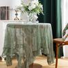Retro Table Cloth See-through Hollow Out Lace Romantic Style Round Shape Ruffle Floral Embroidery Table Protection Banquets Party Decoration