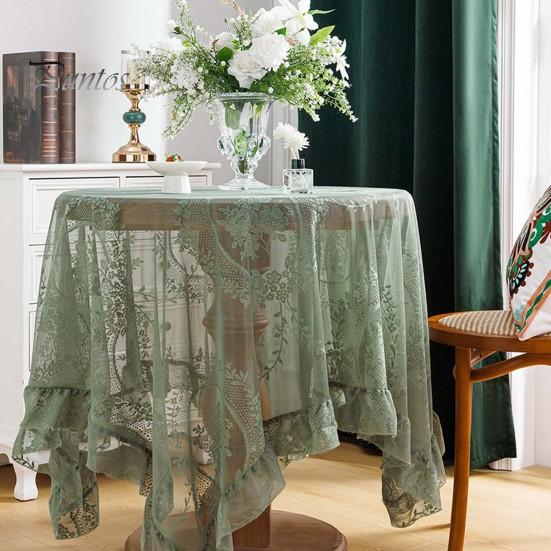 Retro Table Cloth See-through Hollow Out Lace Romantic Style Round Shape Ruffle Floral Embroidery Table Protection Banquets Party Decoration