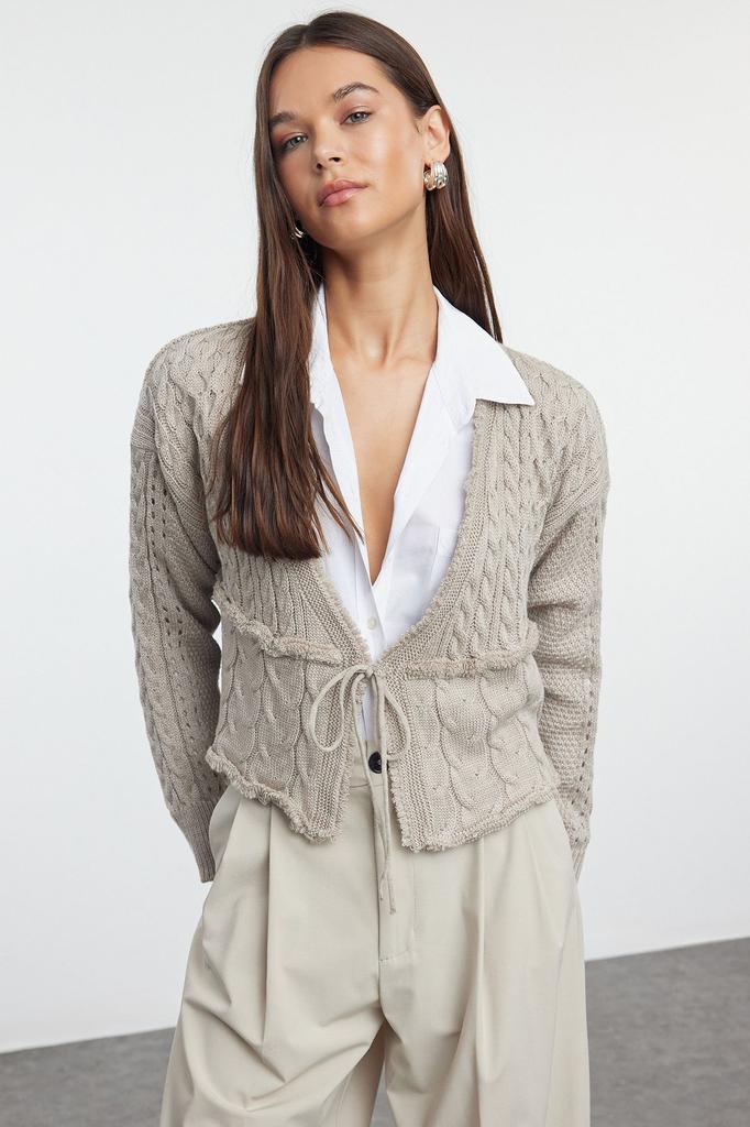 Женский модный стильный кардиган с укороченным галстуком и детальным трикотажным кардиганом