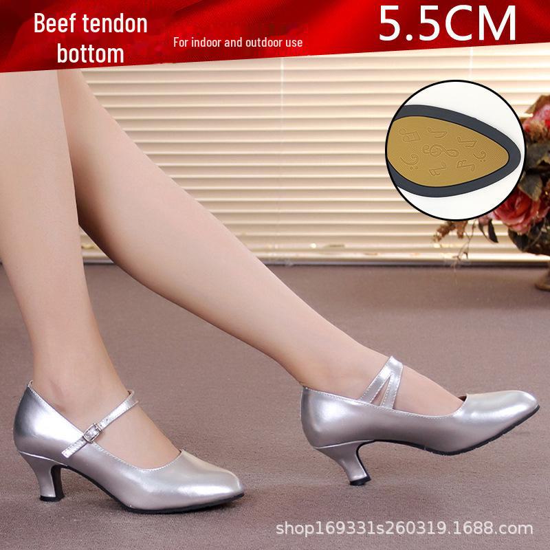 Женские танцевальные туфли серебристого цвета на низком каблуке для выступлений в стиле латиноамериканских, квадратных и современных танцев