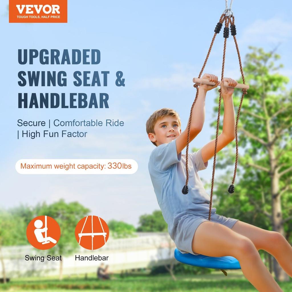 Zipline Kit for Kids and Adult, 52 ft Zip Line Kits Up to 330 lb, Backyard Outdoor Quick Setup Zipline, Playground Entertainment with Zipline, Nylon