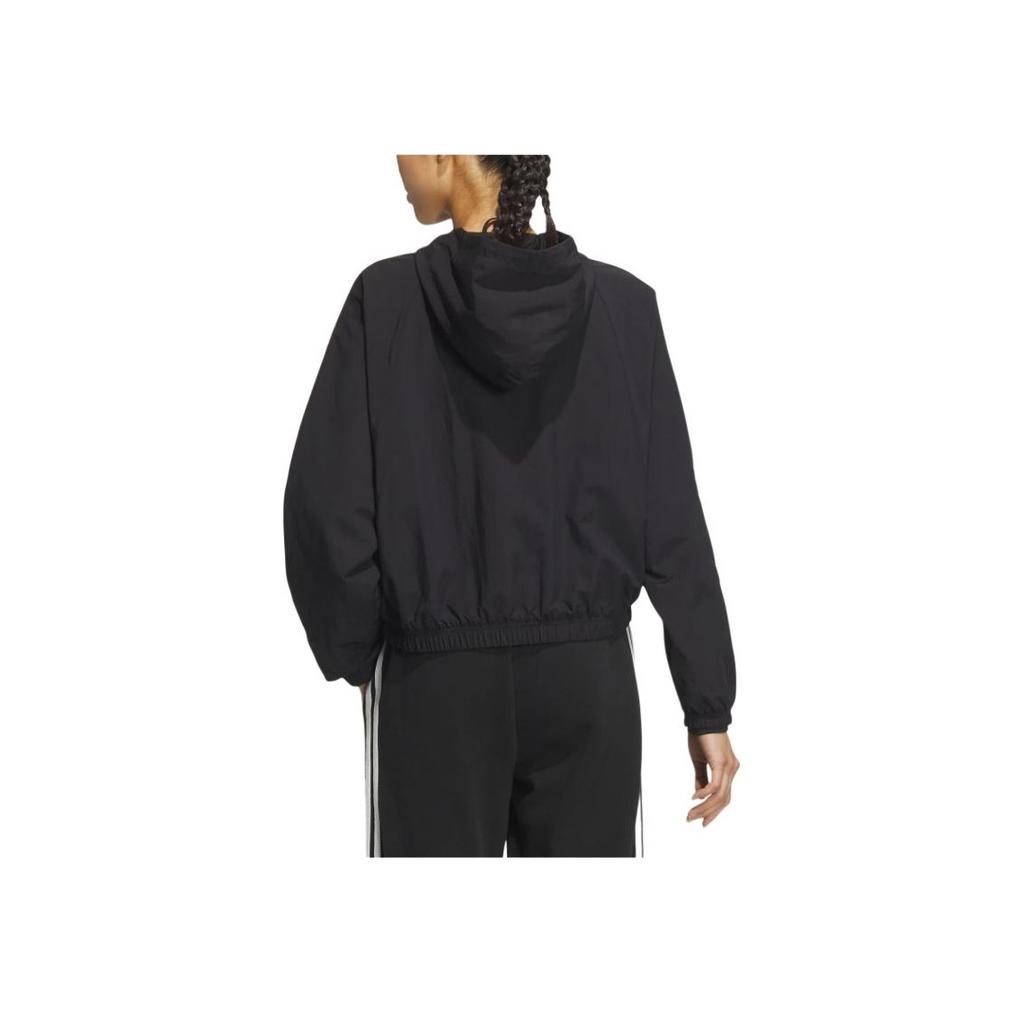 adidas Осень-зима 24 тканая куртка 3-полосатая серия пилот спортивная повседневная куртка с капюшоном на молнии с длинным рукавом женские куртки черные JN0757