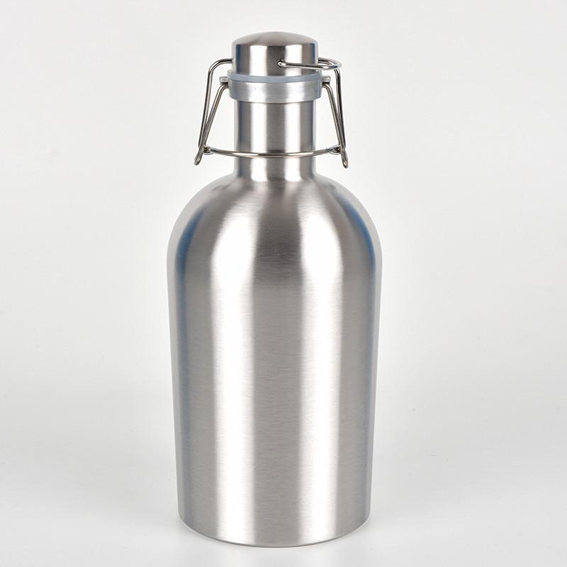 Large 304 Stainless Steel Sports Water Bottle, 64oz/2L Beer & Wine Flask