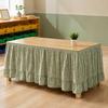 Conference Room Table Decoration 6Ft Gingham Skirt with Ruffled Edge, Checkered Teacher Desk Skirt, Detachable Hook And Loop Wrap for Classroom Desk,