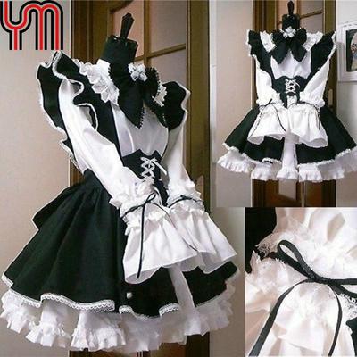 Лолита платье горничной женские костюмы официантки бантом с рюшами готический косплей нарядные платья