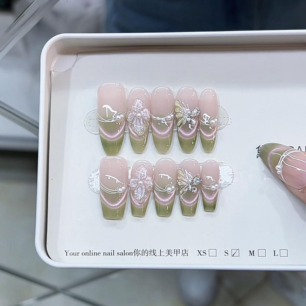 Чисто ручная лепка Новые красочные гуавы Трехмерный пятилепестковый цветок Французский кошачий глаз Темперамент Наклейка для ногтей