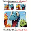 2/3pcs Cute Cartoon Dinosaur 3D Fitted Sheet Set Brushed Digital Printing Fitted Sheet Pillowcase Set (1 Fitted Sheet + 1/2