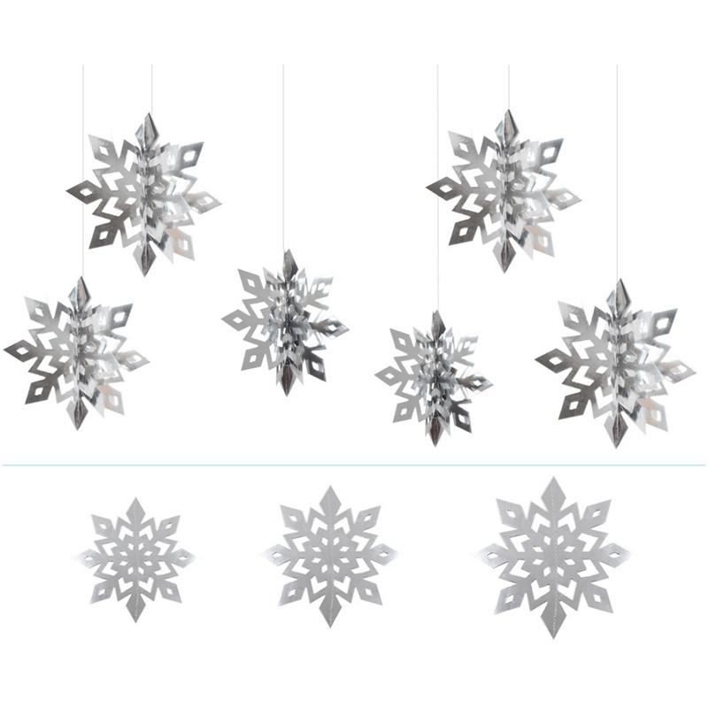 6Pcs 3D Snowflake Pendant Paper Christmas Snowflake Pendant Snowflake Pendant Holiday Party Decorations