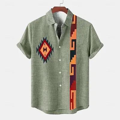 Ретро-узор с принтом в гавайском стиле, повседневная мужская рубашка, модные свободные мужские топы с лацканами, уличная красивая рубашка большого размера