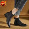 Elegant with Low Heels Fleece-Lined Ankle Boots for Women Autumn Winter Pointed Toe Leather Woman Short Shoes Trend 2025 Booties
