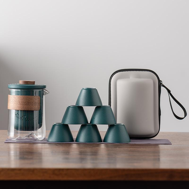 Travel tea set, business gift, glass outdoor pot 2346 ceramic express cup, teapot