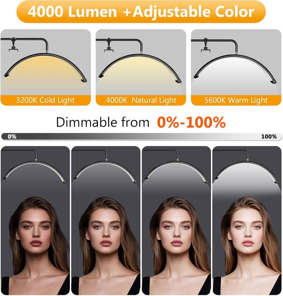 Диммируемая U-образная кольцевая лампа для наращивания ресниц, нейл-арта, татуажа бровей и защиты глаз.