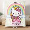 For Princess, Rainbow, HelloKittyAnime-Themed Flannel Blanket, Glam Style, Digital Print, All-Season Comfort, Tear-Resistant, Knitted Crafts