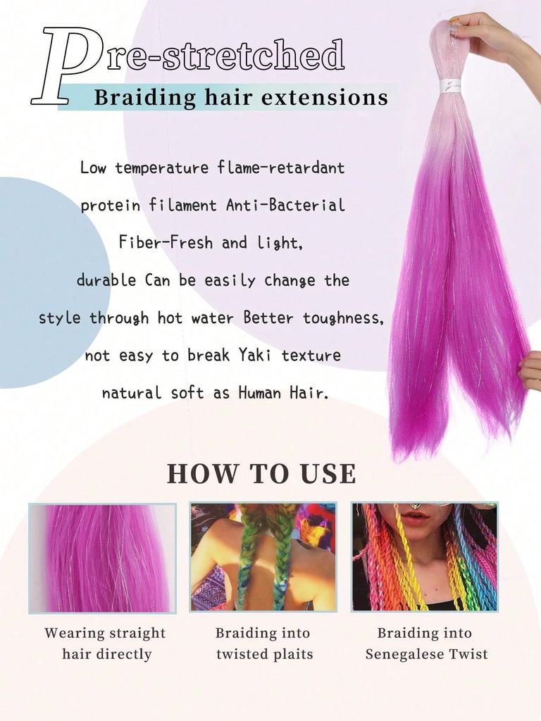 Синтетические предварительно растянутые плетеные волосы, длинная коса, 30 дюймов, разноцветные серебряные нити, мерцающие плетеные волосы, накладные крючком, скрученные косы