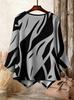 Fashionable new plus-size crew neck T-shirt, elegant geometric patterned striped color-block print casual comfortable T-shirt