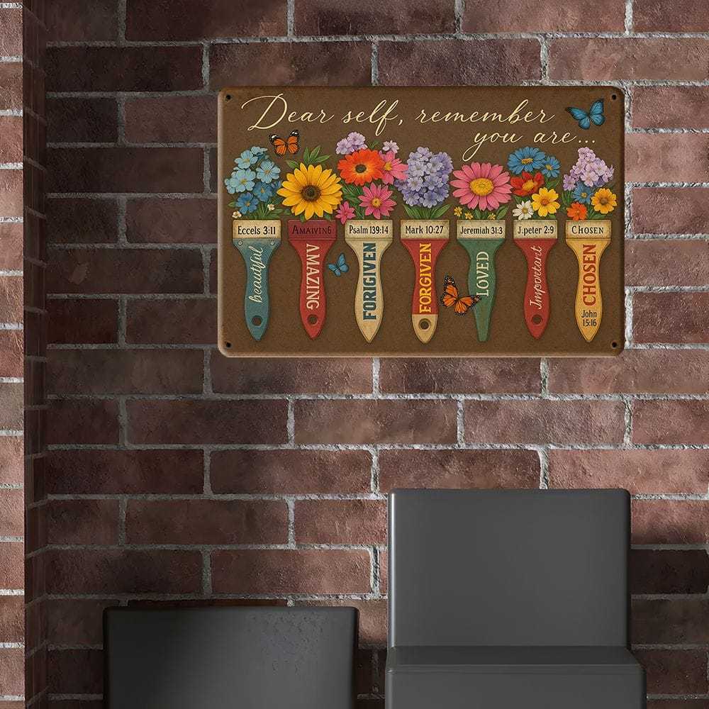 "Dear Self, Remember You Are" Vintage Metal Sign, 8x12 Inch.