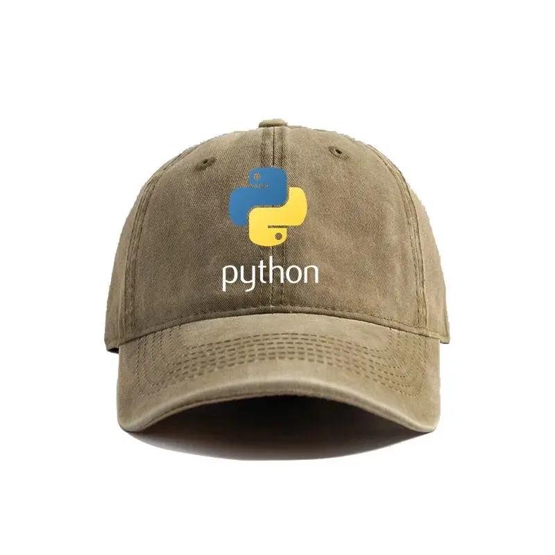 2025 Компьютерный Программист Язык Python Бейсболки Потертые Шляпы Кепка Мужчины Женщины Ретро Уличная Летняя Регулируемая Кепка