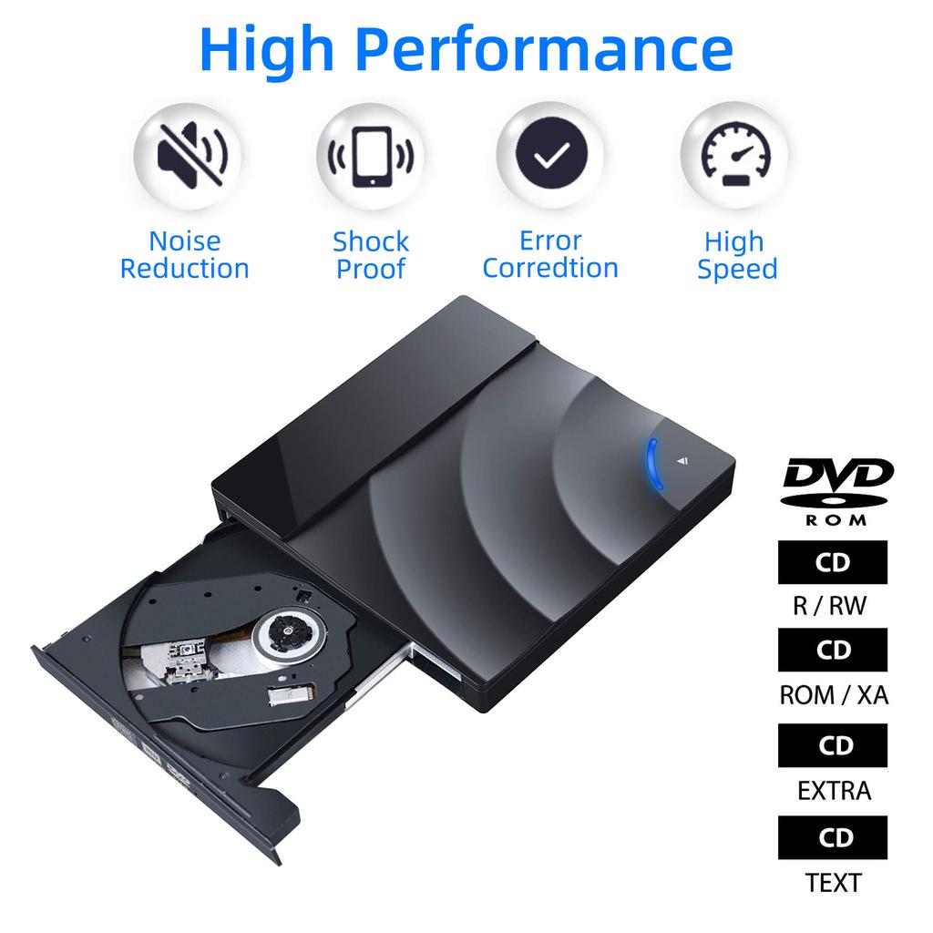 External CD/DVD Drive, USB 3.0 Type-C DVD +/-RW Drive for Laptop, CD DVD Burner, Slim Portable CD DVD Player for Laptop Desktop PC Windows 10/8/7