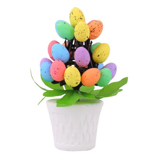 Yousheng Easter Egg Ornament Easter Egg Bonsai Tree Low Maintenance Artificial Eggs Plants Desktop Easter Decoration Multicolor Potted Easter Ornament