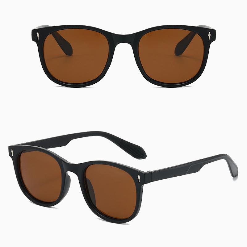 Fashion Men Women Retro Round Sunglasses Anti‑Glare UV400 Rivet Decor Lightweight Frame Driving Fishing Outdoor Daily Sunscreen Sun Glasses