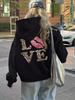 Love and Lip Printed Hooded Sweatshirt Women Loose Fashion High Street Vintage Casual Unisex Long Sleeve Pullovers Oversized Top